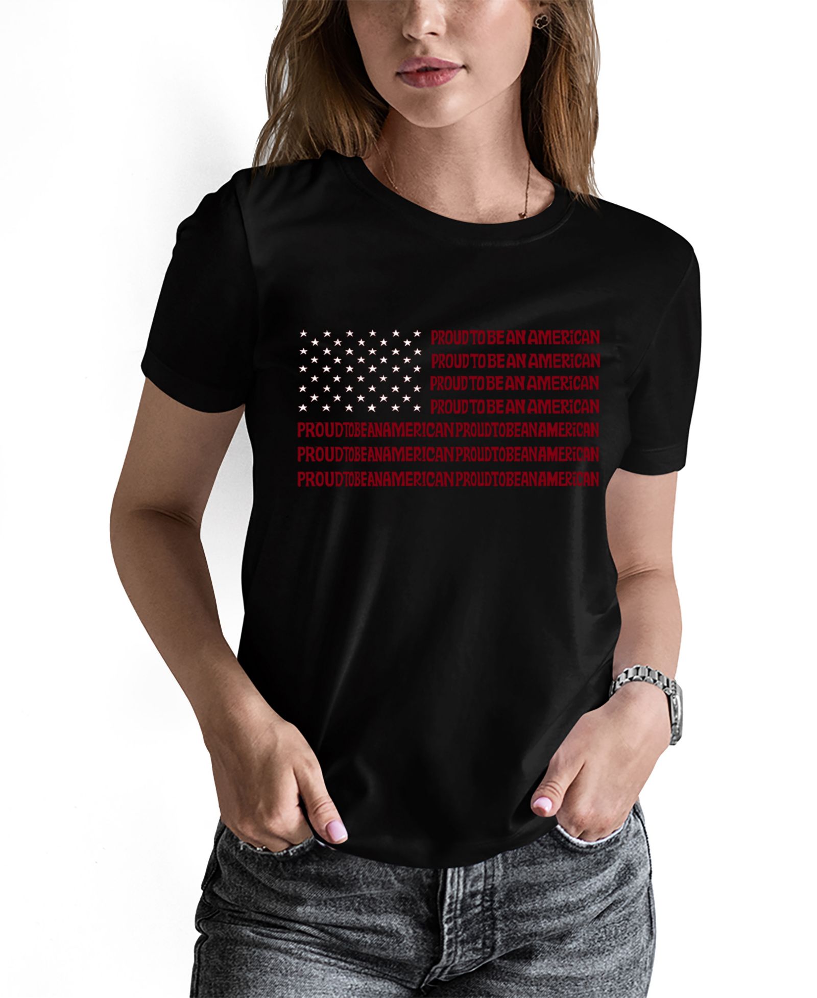 LA Pop Art Женская футболка Word Art Proud To Be An American