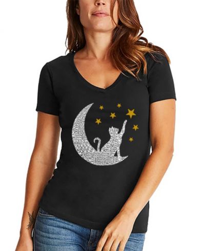 Женская футболка LA Pop Art Word Art Cat Moon V-Neck