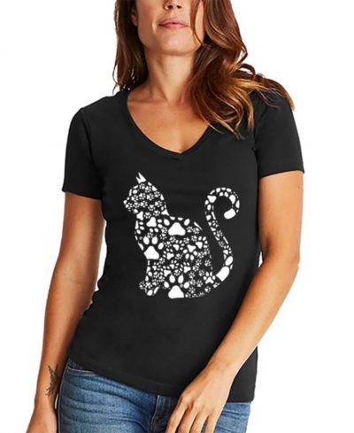 Женская футболка LA Pop Art Women's Word Art Cat Paws V-Neck T-Shirt