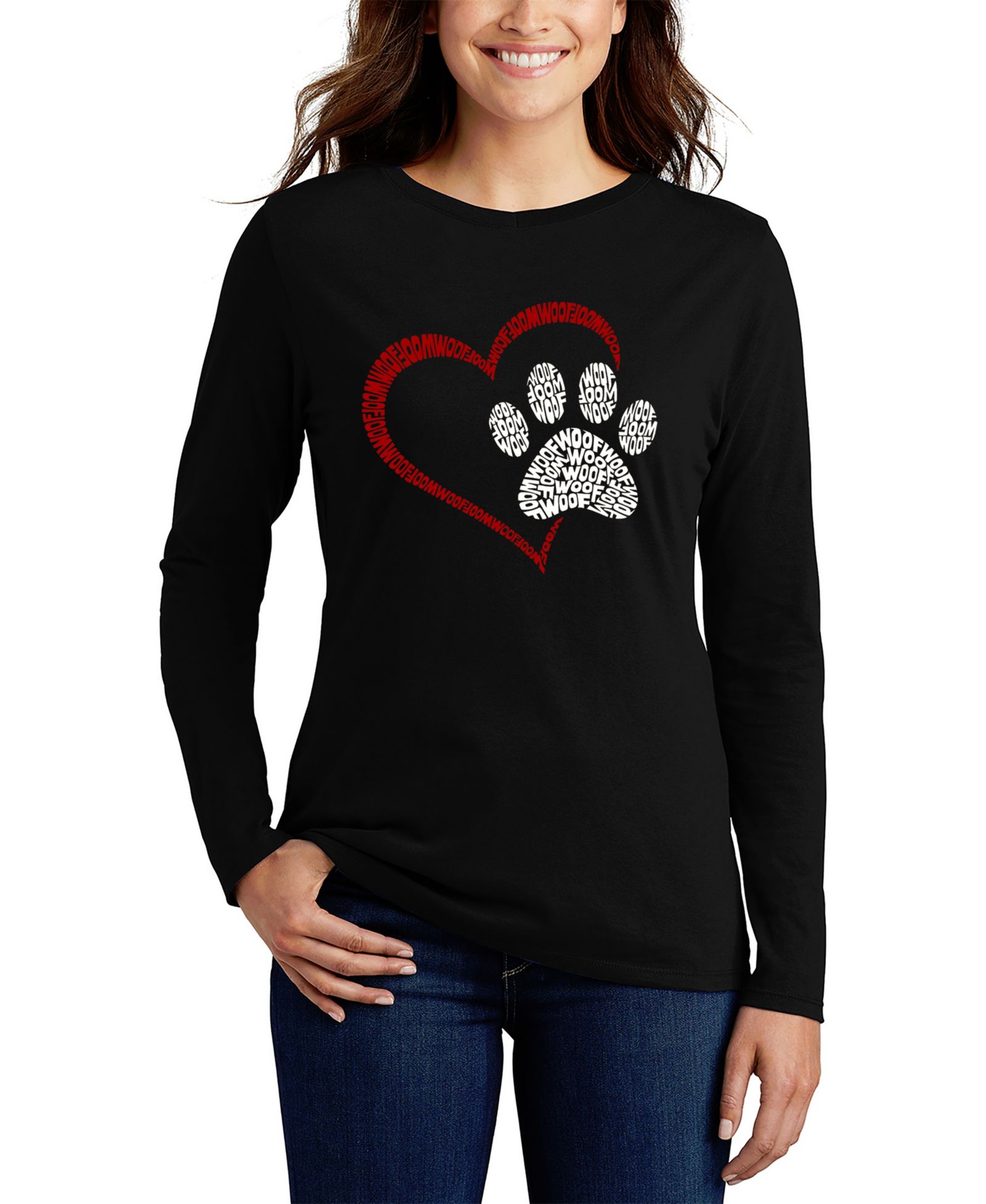 LA Pop Art Women's Word Art Paw Heart  Long Sleeve T-Shirt