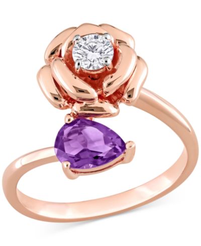 Кольцо Amethyst (5/8 ct. t.w.) & White Topaz (1/3 ct. t.w.) Rose Bypass в Rose-Plated Sterling Silver