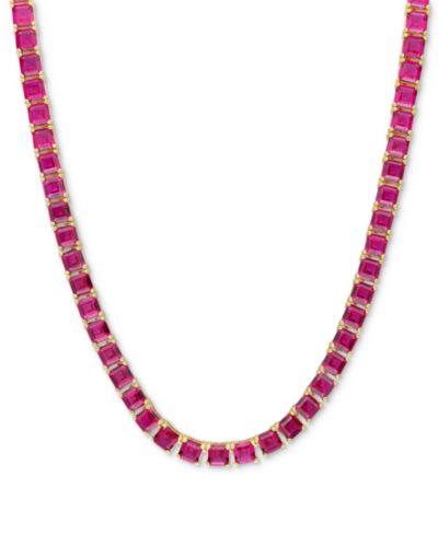 Колье Tennis Necklace 18" из выращенного рубина в позолоченном стерлинговом серебре