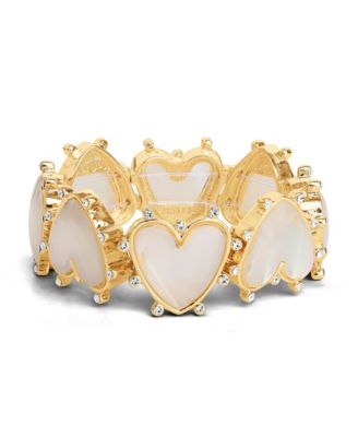 Jessica Simpson Women's Heart Bracelet - Gold-Tone Stretch Bracelet with Rhinestone Embellishments