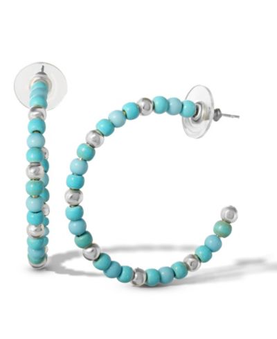 Jessica Simpson Womens Turquoise Bead Hoop Earrings - Gold Or Silver Tone Turquoise Hoop Earrings