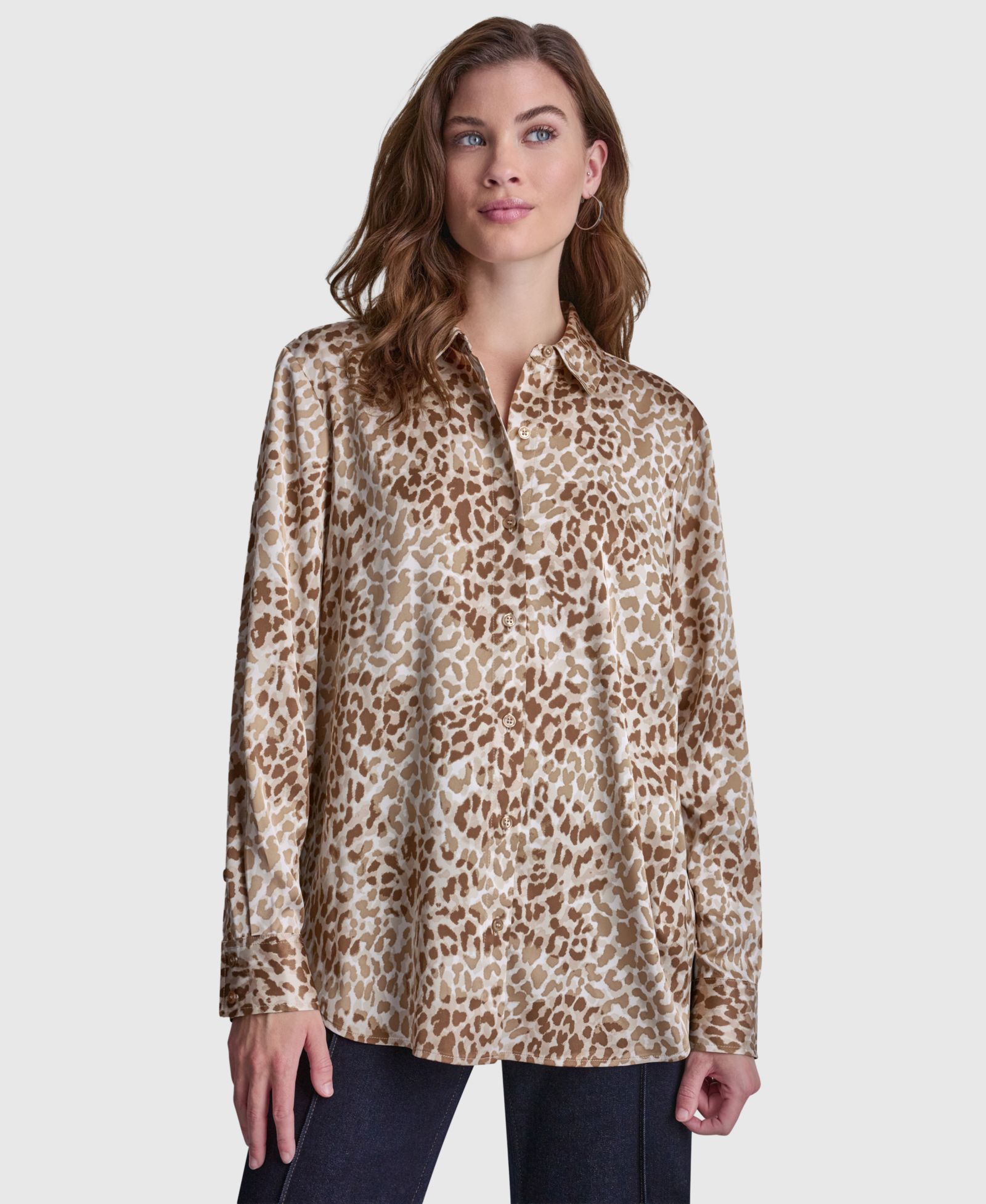 DKNY Jeans Women's Collared Long-Sleeve Blouse