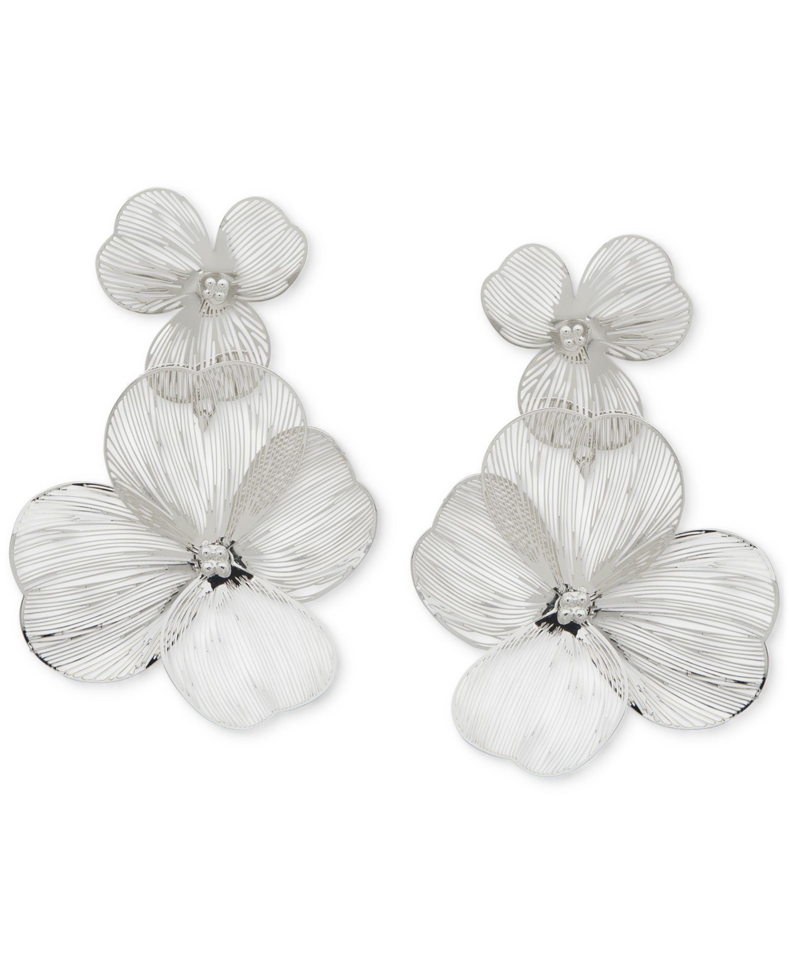 lonna & lilly Silver-Tone Openwork Flower Double Drop Earrings