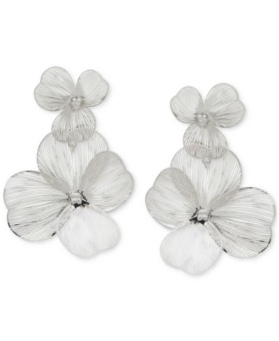 lonna & lilly Silver-Tone Openwork Flower Double Drop Earrings