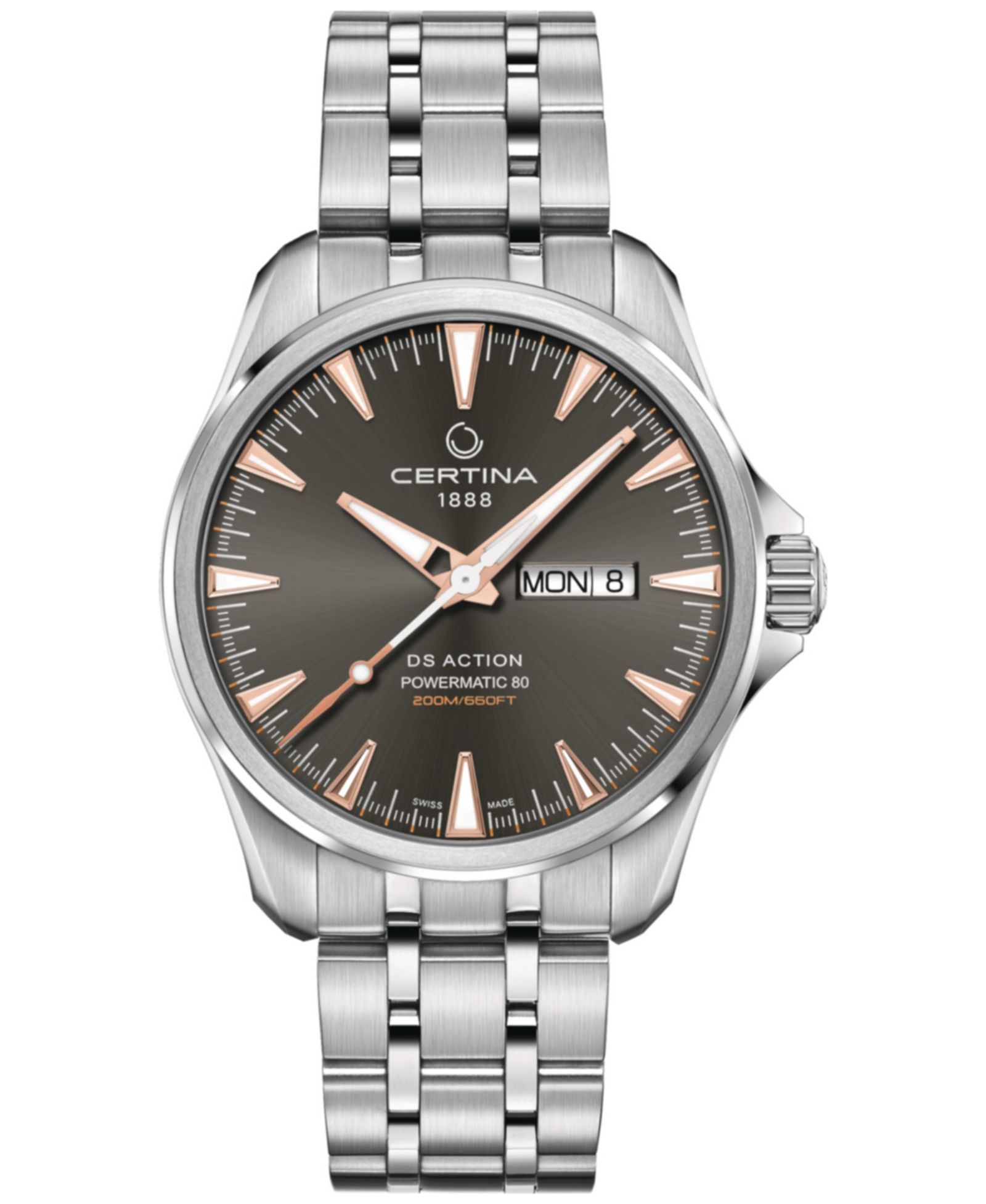 Certina Men's Swiss Automatic DS Action Day-Date Powermatic 80 Stainless Steel Bracelet Watch 41mm