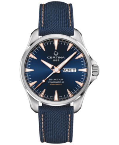 Certina Мужские швейцарские автоматические часы DS Action Day-Date Powermatic 80 Blue Synthetic Strap 41mm