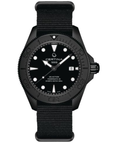 Certina Men's Swiss Automatic DS Action Black Synthetic Nylon Strap Watch 43mm