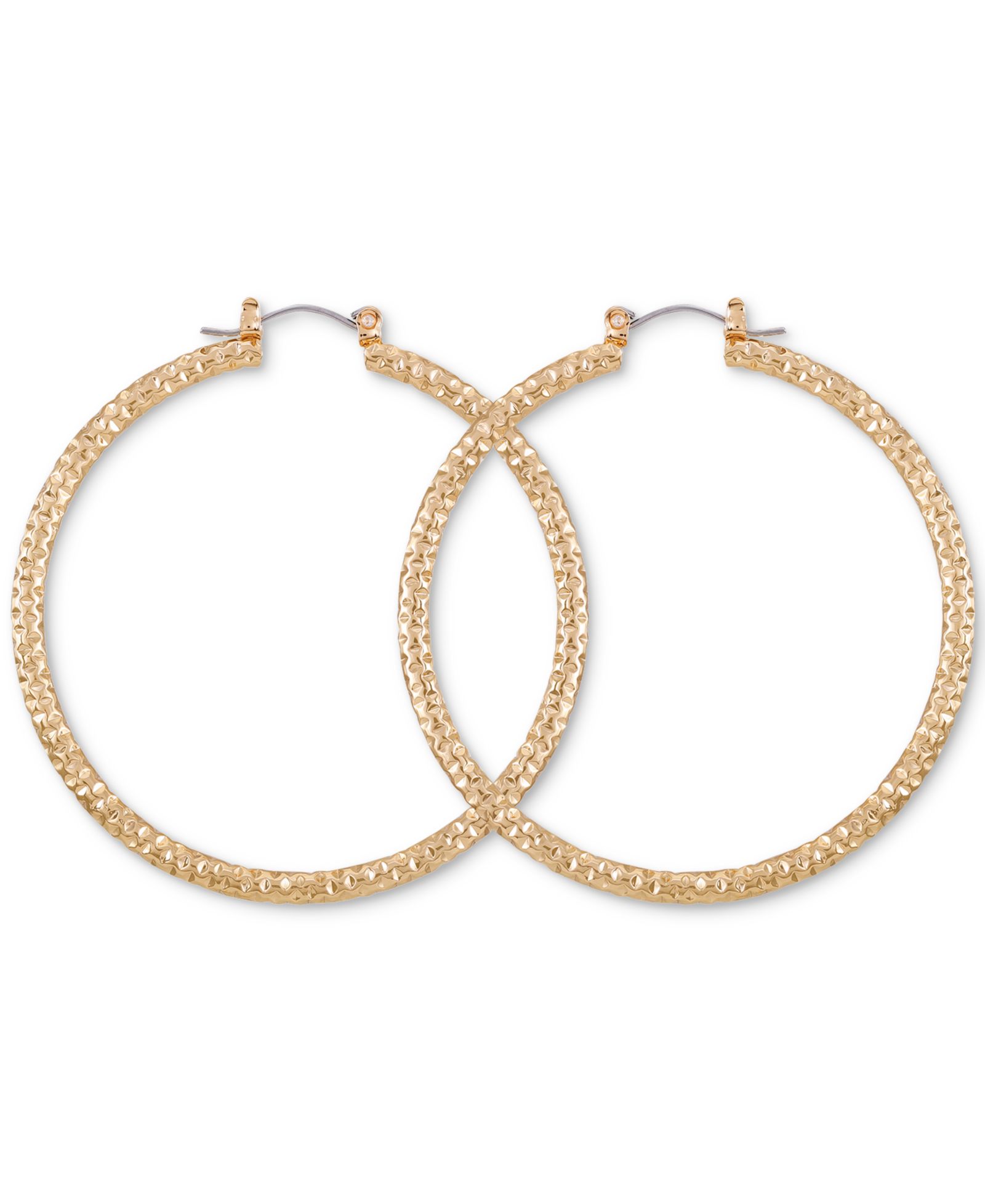 GUESS Gold-Tone Large Diamond-Cut Textured Hoop Earrings, 2.12"