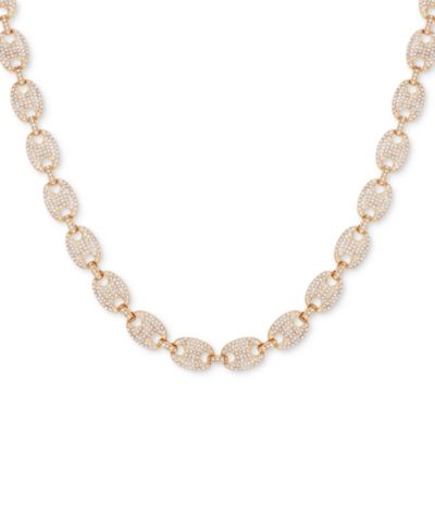 GUESS Gold-Tone Pavé Link Statement Necklace, 16" + 2" extender