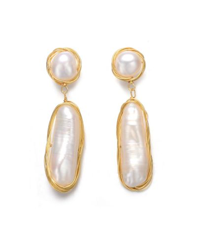Серьги-подвески из стерлингового серебра с позолотой 14K и 2 натуральными жемчужинами пресной воды