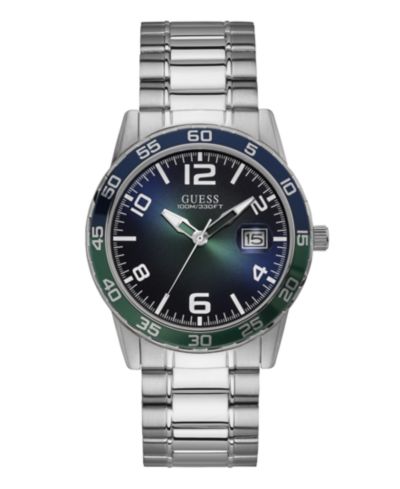 GUESS Men's Date Silver Tone Stainless Steel Watch 42 mm