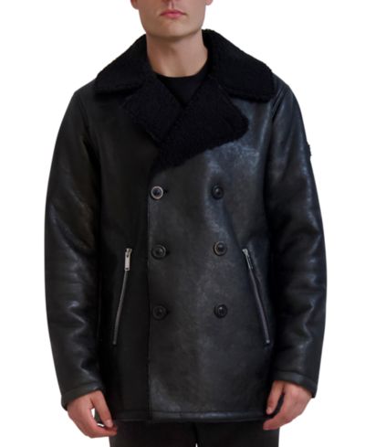 Karl Lagerfeld Paris Men's Faux-Shearling Double-Breasted Car Coat