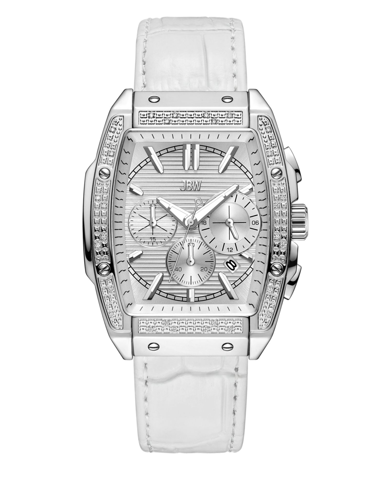 JBW Men's Echelon Chronograph White Genuine Calf Leather Watch, 41mm