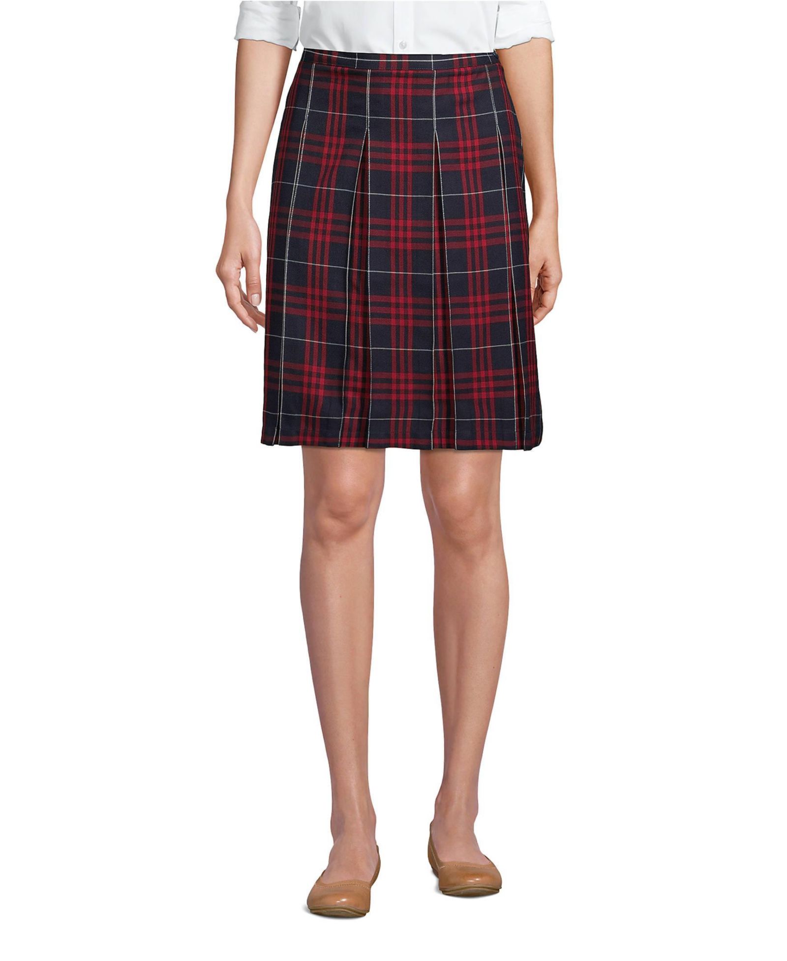 Lands' End Women's Plaid Box Pleat Skirt Top of the Knee