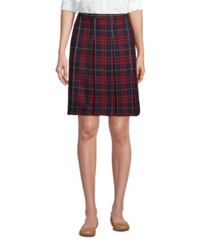 Lands' End Women's Plaid Box Pleat Skirt Top of the Knee