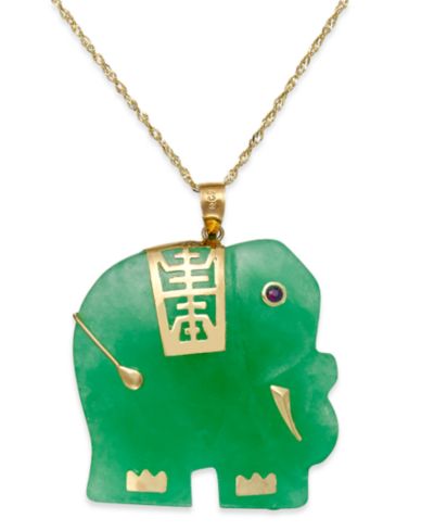 Подвеска-кулон Dyed Jade Elephant в золоте 14k (25mm)