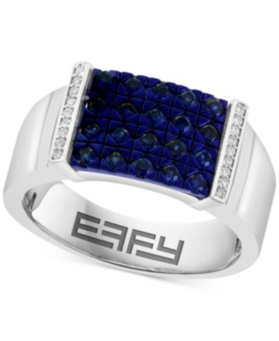 EFFY Collection Мужское кольцо EFFY Sapphire (7/8 ct. t.w.) & Diamond Accent в Sterling Silver