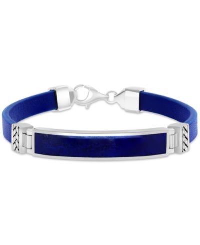 EFFY® Men's Lapis & Blue Leather Bracelet in Sterling Silver (Also in Onyx & Malachite)