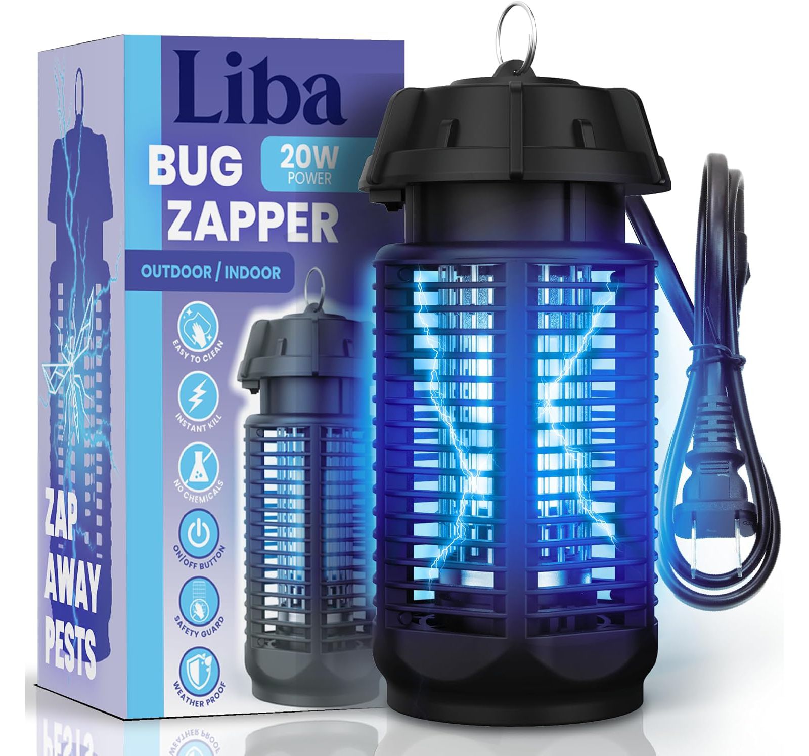 LiBa Electric Bug Zapper, Waterproof Outdoor & Indoor Insect Killer with Switch: 4000V Powerful Grid