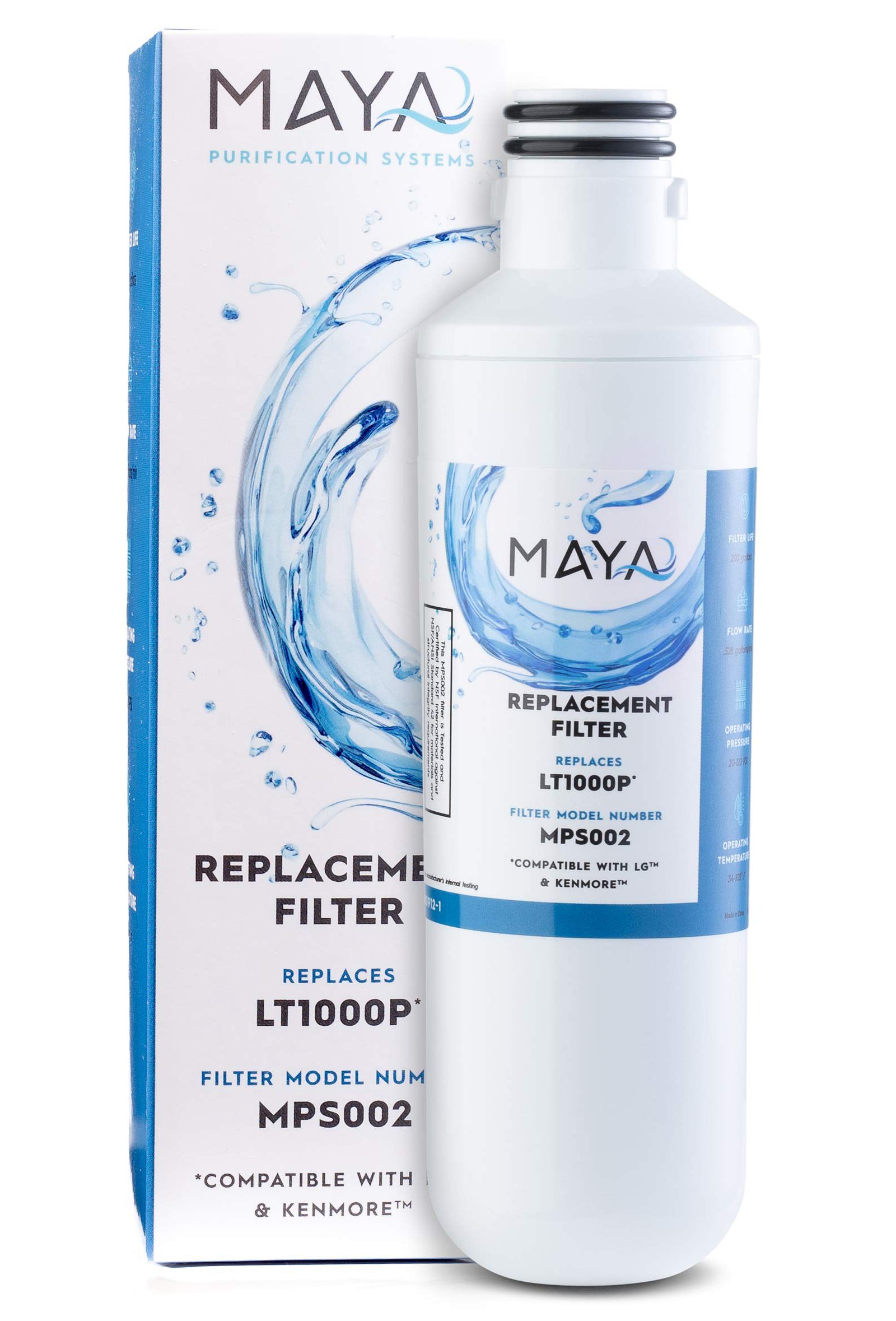 Maya LT1000P Compatible with: LG ADQ747935, MDJ64844601, LMXS28626D, LT1000PC, LT-1000PC Kenmore 46-9980, 469980, 1 Pack Water Filter Replacement