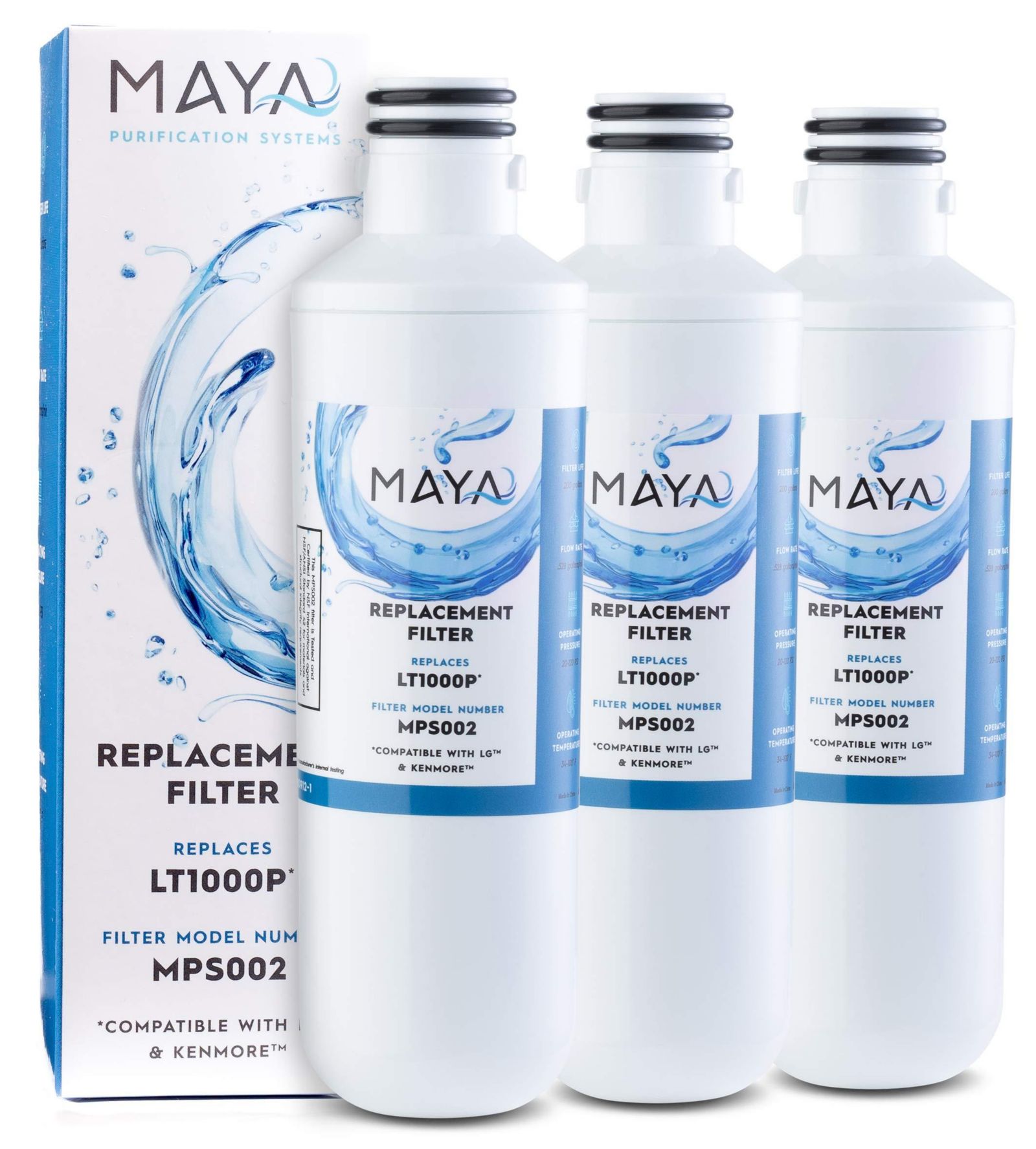 MAYA LT1000P Water Filter Replacement, Compatible with: LG ADQ747935, MDJ64844601, LMXS28626D, LT1000PC, LT-1000PC Kenmore 46-9980, 469980, 3 Pack