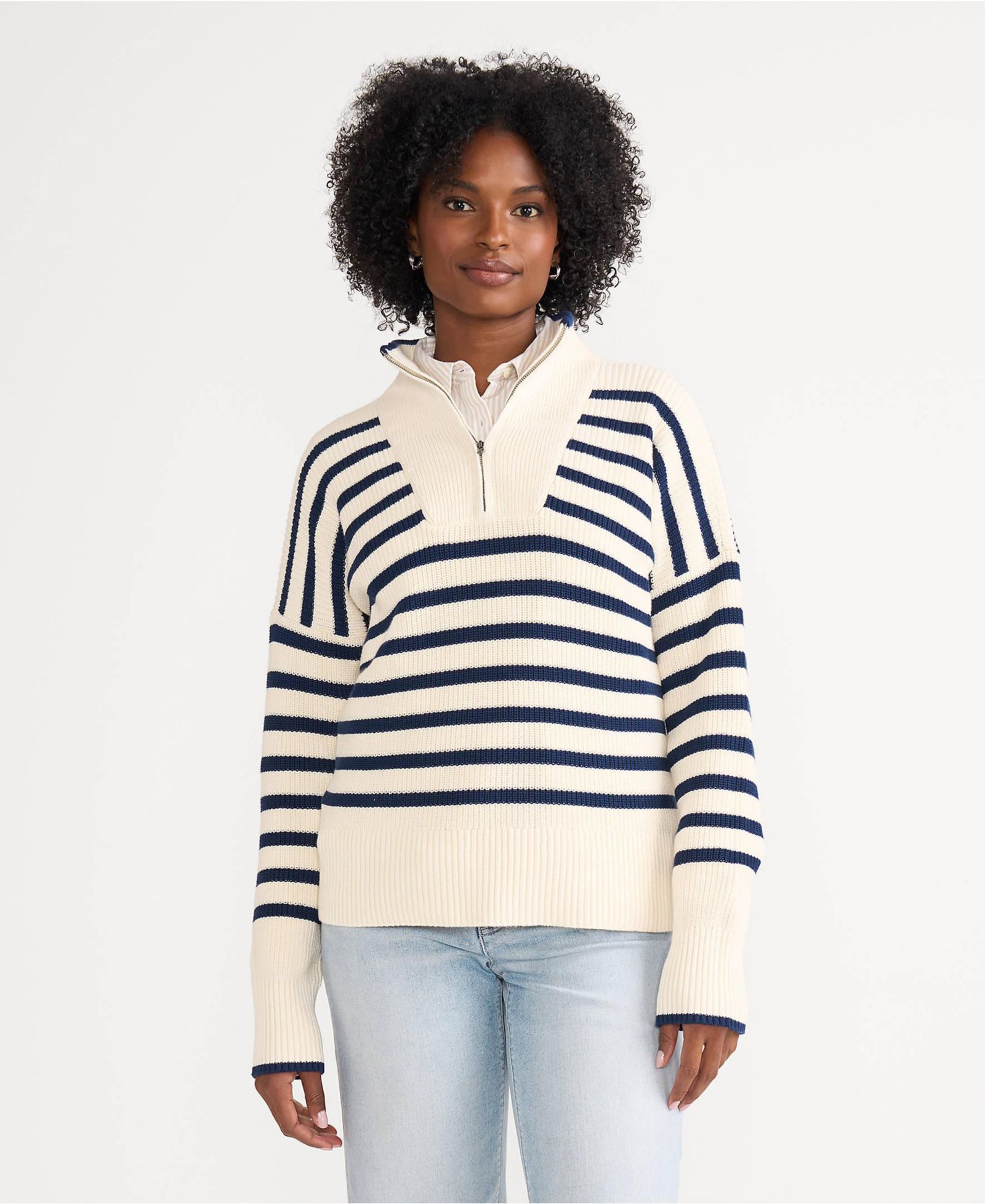 Женский хлопковый джемпер Lands' End Drifter Quarter Zip