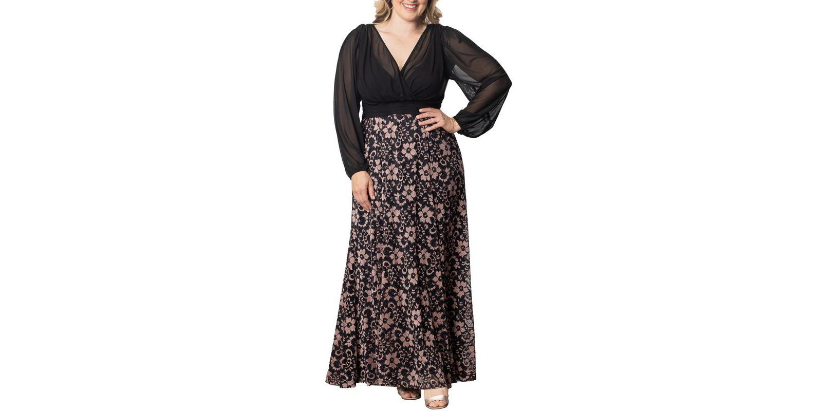 Kiyonna Plus Size Mon Tresor вечернее платье с длинными рукавами из кружева