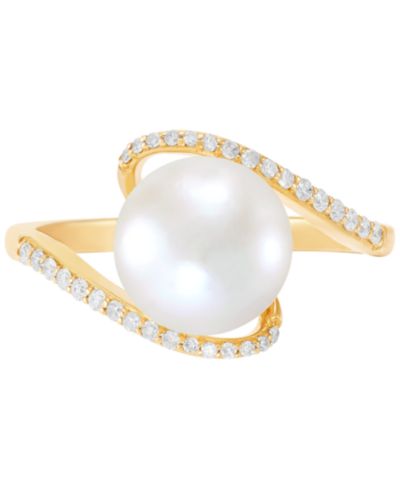 Honora Кольцо Swirl с культивированным речным жемчугом (9mm) и бриллиантом (1/6 ct. t.w.) в 10k Gold