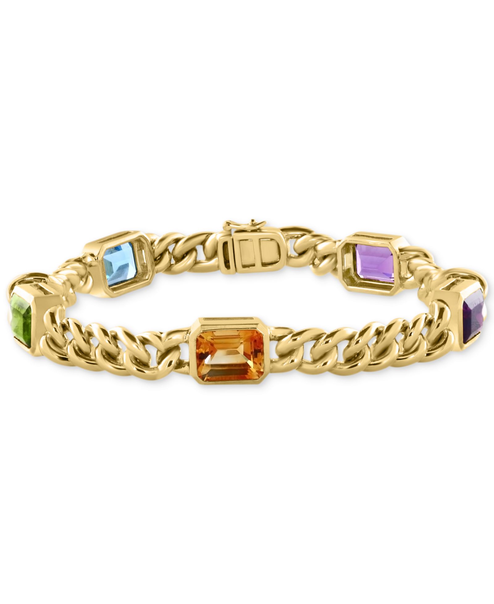 Браслет EFFY® Multi-Gemstone Cuban Link Statement (9-1/10 ct. t.w.) из позолоченного стерлингового серебра