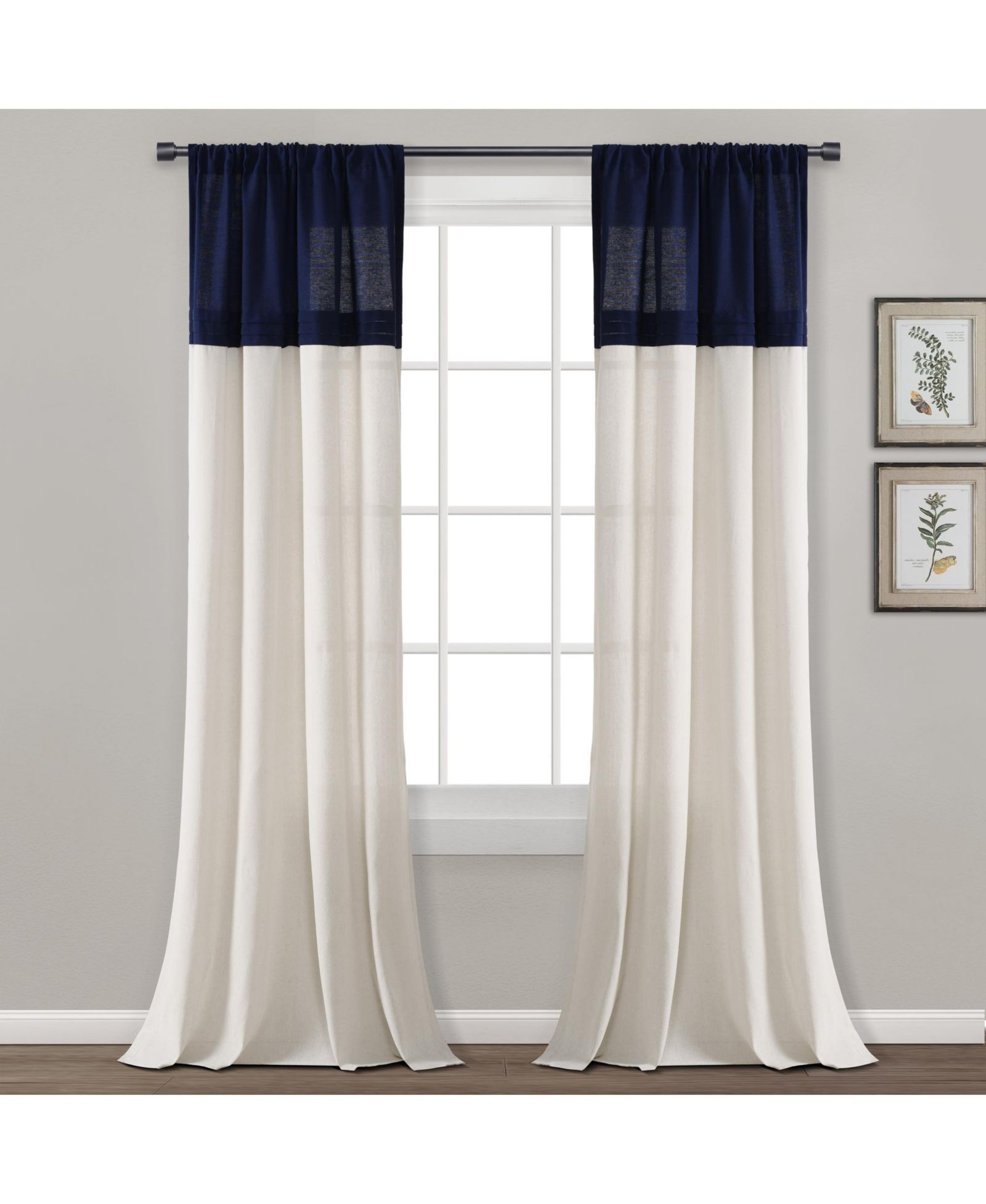 Шторы Lush Decor Farmhouse Faux Linen Colorblock Pleated Window Curtain Panels