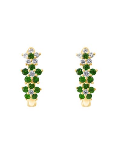LALI Jewels Emerald (1/3 ct. t.w.) & Diamond (1/8 ct. t.w.) Extra-Small Flower Hoop Earrings in 14k Yellow Gold, 0.15"