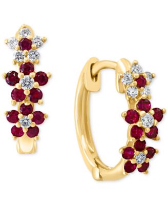 Серьги-кольца LALI Jewels Extra-Small Flower из 14k Yellow Gold с рубинами и бриллиантами