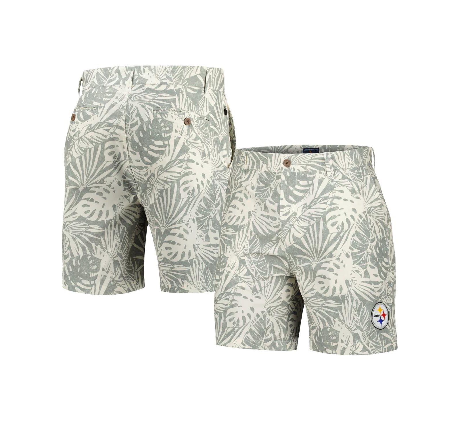 Margaritaville Men's Gray Pittsburgh Steelers Sandwashed Monstera Print Amphib Shorts