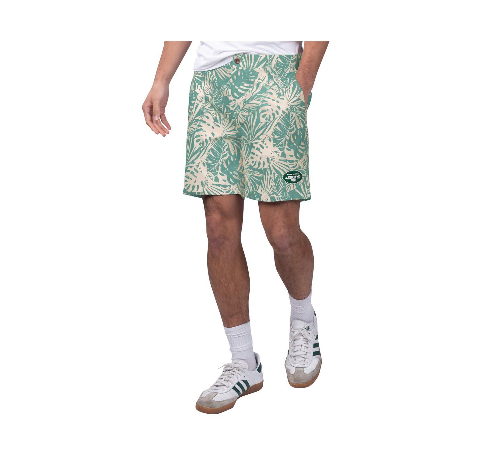 Margaritaville Men's Green New York Jets Sandwashed Monstera Print Amphib Shorts
