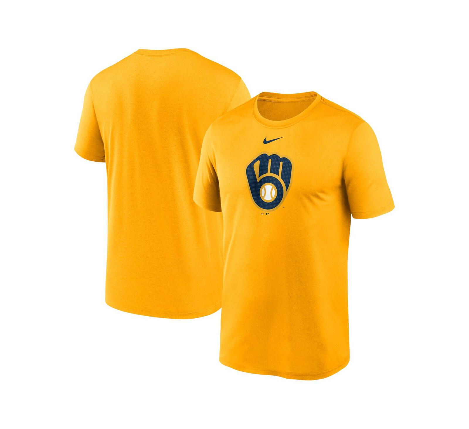 Мужская футболка Nike Milwaukee Brewers Legend Fuse с большим логотипом, золотая