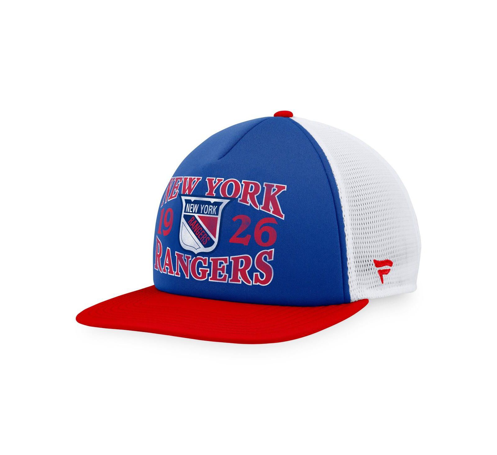 Мужская кепка Fanatics Branded New York Rangers Heritage Vintage-Like Foam Front Trucker Snapback Hat Blue/Red