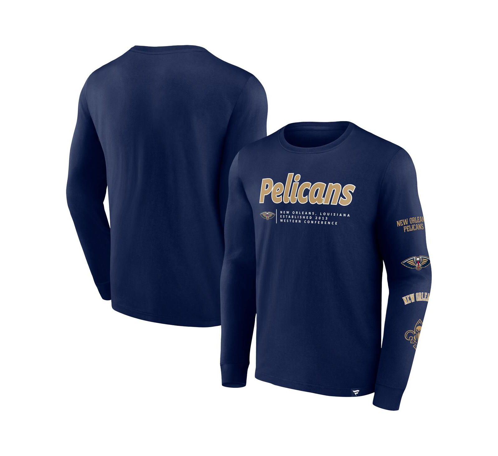 Fanatics Branded Мужская футболка New Orleans Pelicans Baseline, длинный рукав, темно-синий