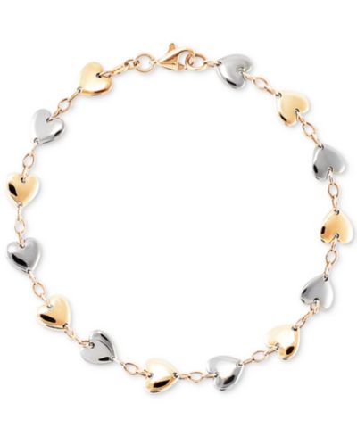Polished Heart & Oval Link Chain Bracelet в 10k Two-Tone Gold