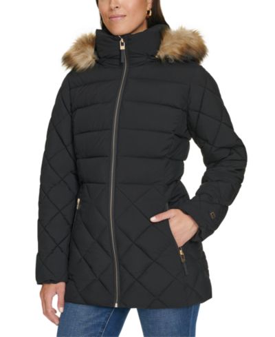 Женское утепленное пальто Tommy Hilfiger с меховой отделкой