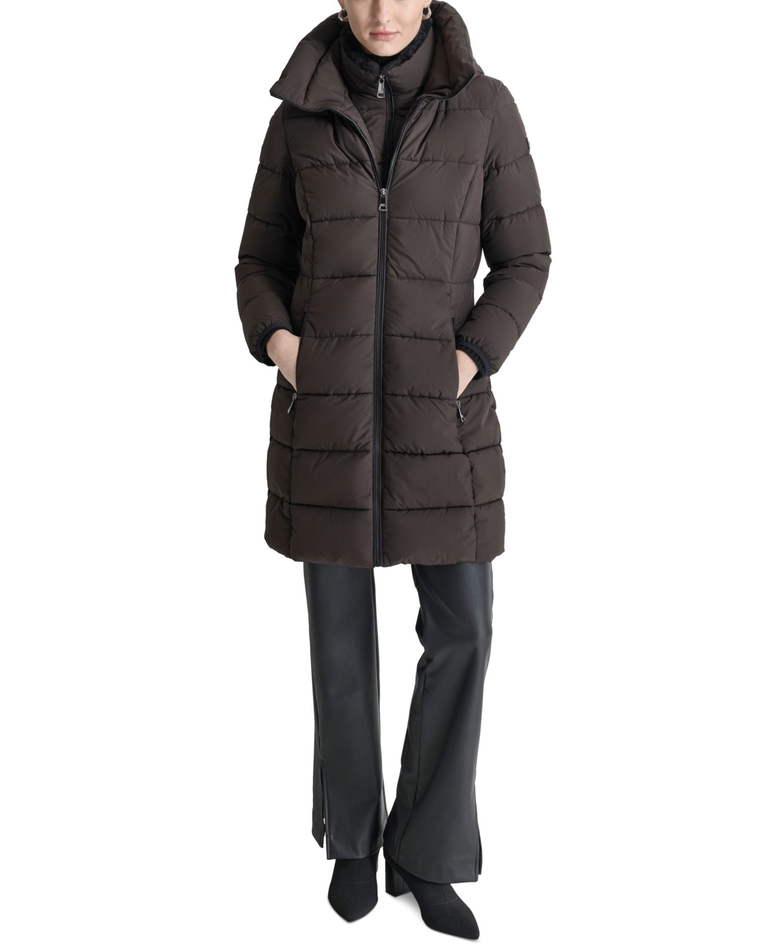 Женский DKNY Puffer Coat с капюшоном и молнией
