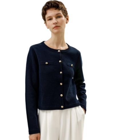 LILYSILK Women's Wool Button-Front Sweater Lady Jacket