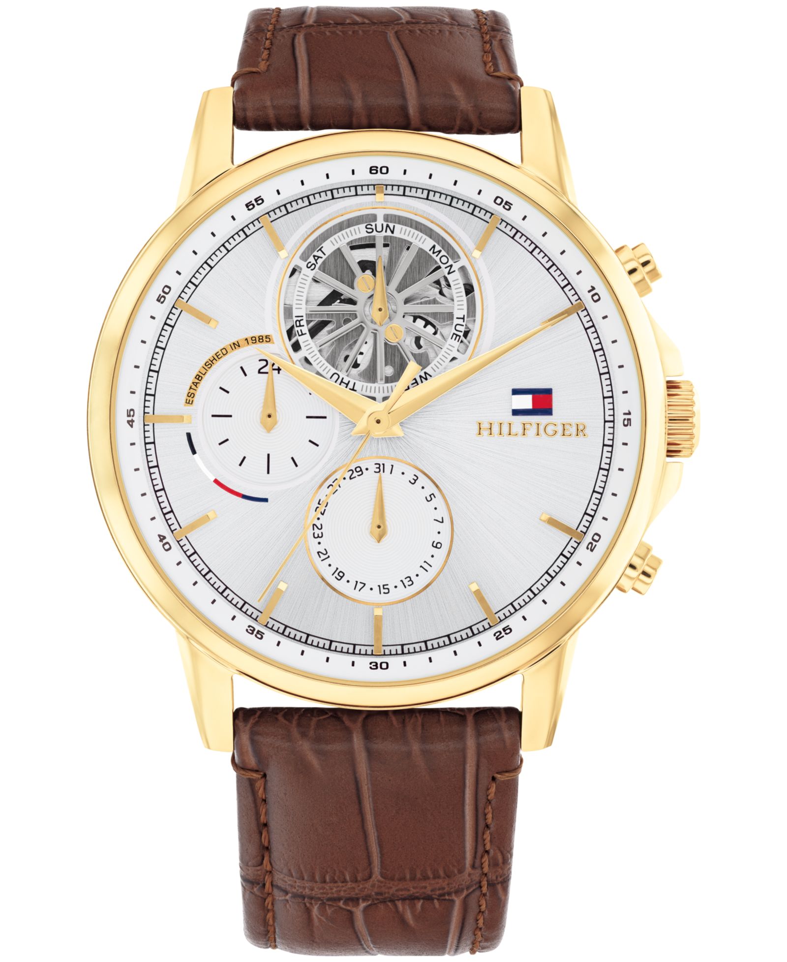 Tommy Hilfiger Men's Multifunction Brown Leather Watch 44mm