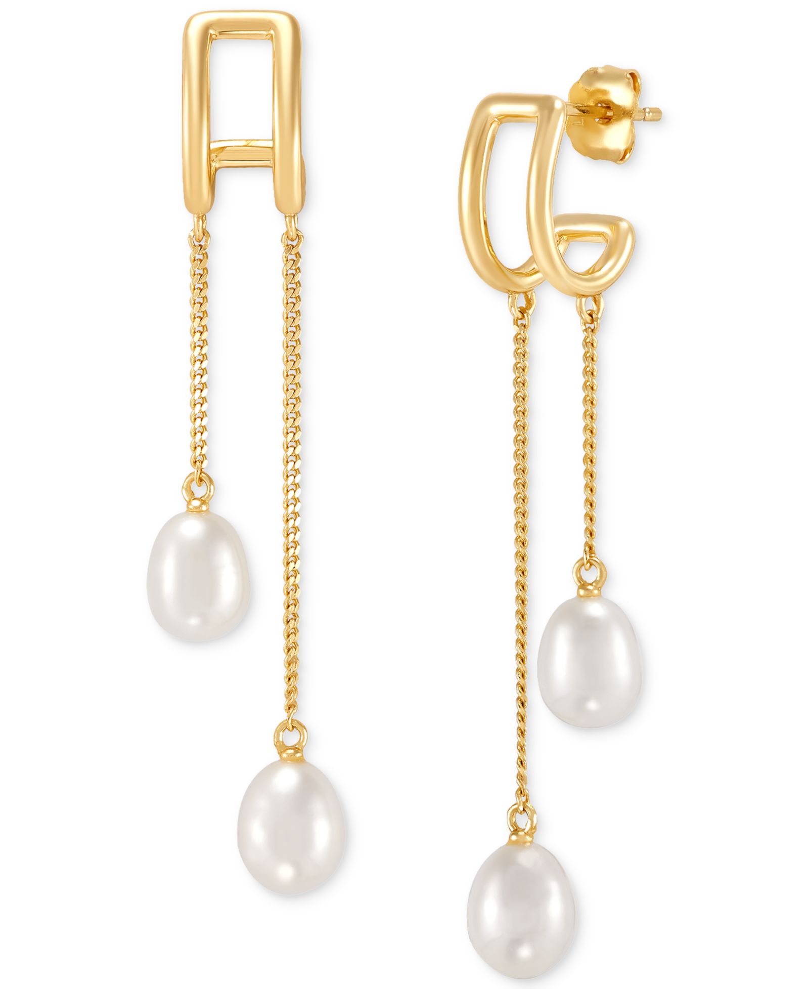 Серьги Giani Bernini Cultured Freshwater Pearl (7 x 5mm) Chain Drop, 14k Gold-Plated Sterling Silver