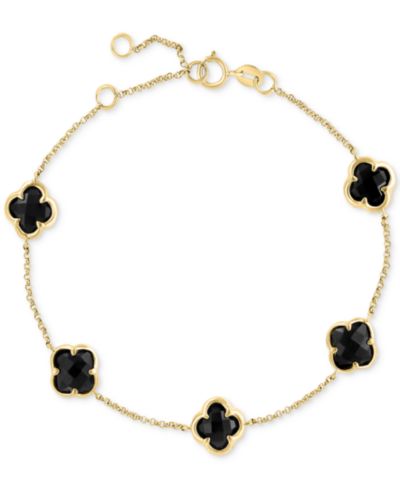 Браслет EFFY® Onyx Clover Station Chain Link, 14k Gold