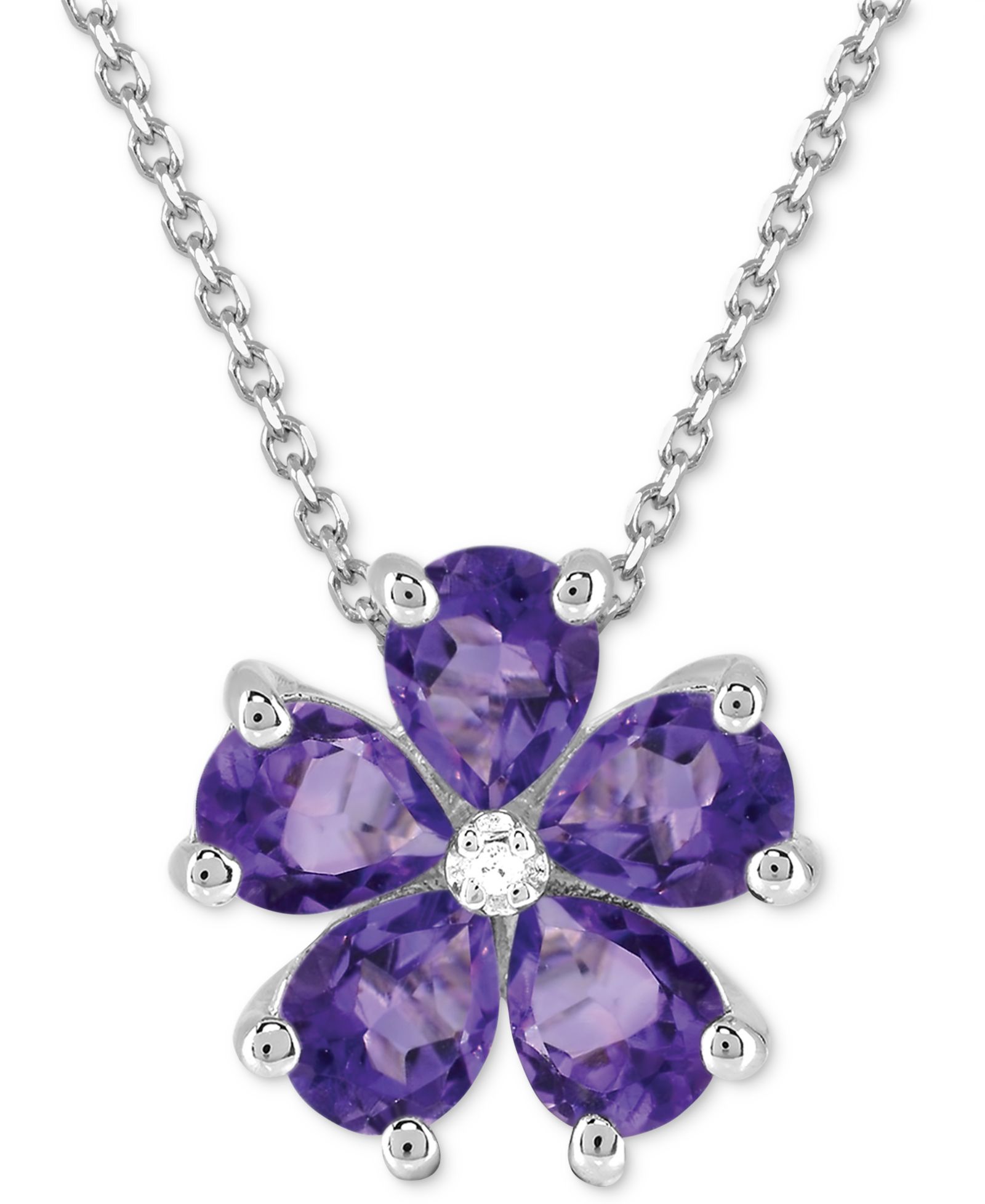 Подвеска-ожерелье Amethyst & Diamond Accent Flower 18" в Sterling Silver