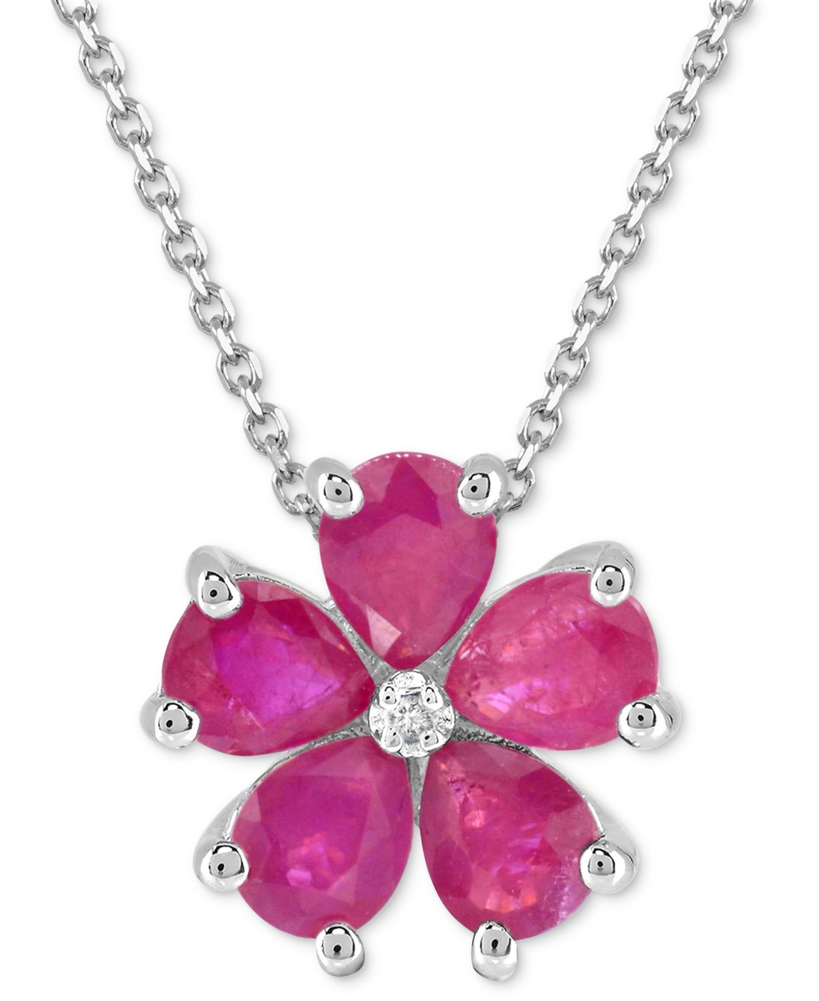 Подвеска-ожерелье Macy's с рубином Lab-Grown и бриллиантовым акцентом, Sterling Silver, 18"