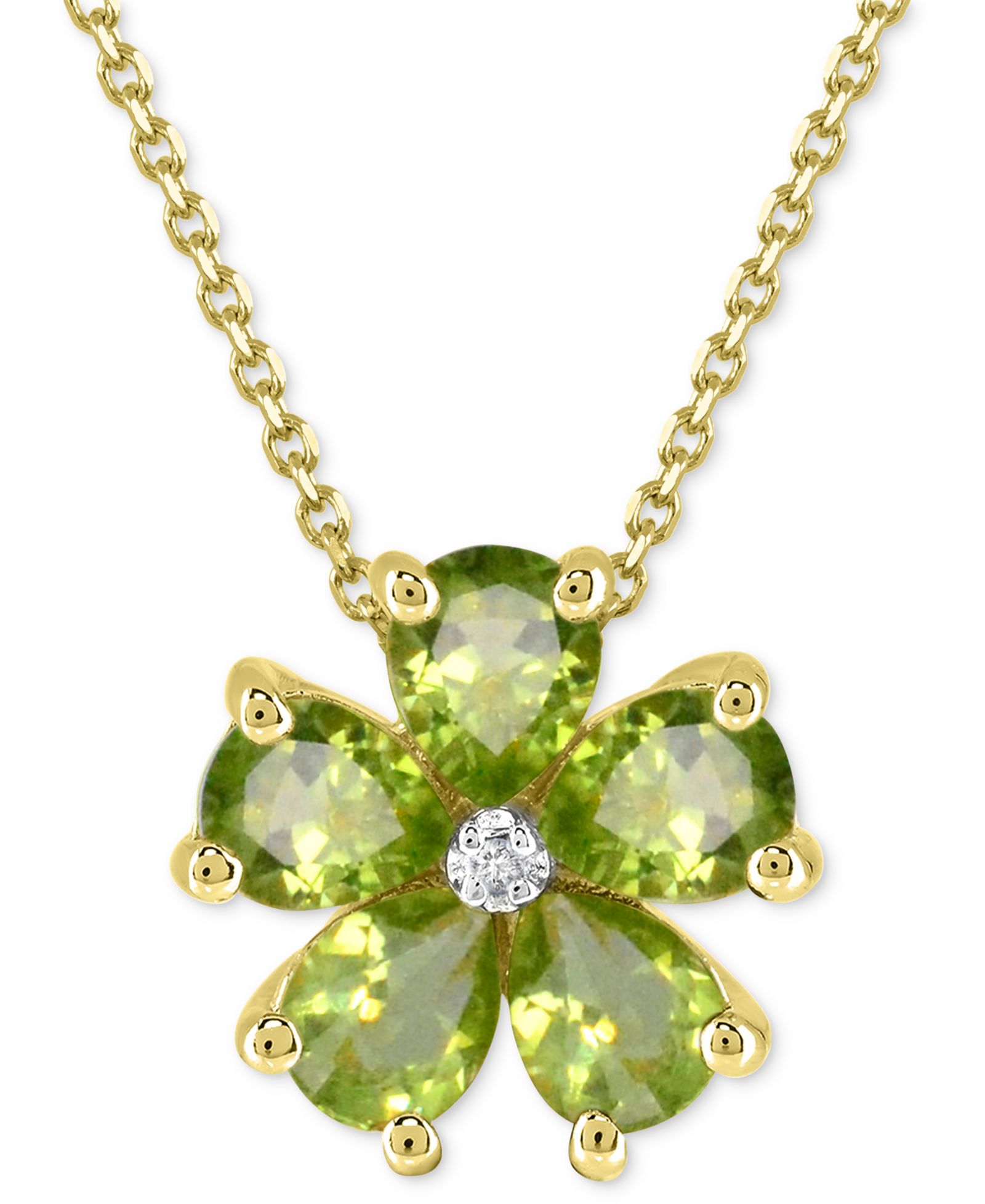 Подвеска Peridot (3-1/2 ct. t.w.) & Diamond Accent Flower 18" в позолоченном стерлинговом серебре 14k Gold-Plated